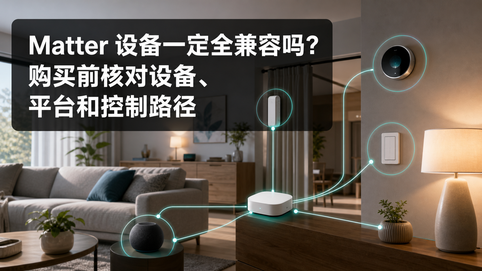 文章封面：Matter 设备一定全兼容吗？购买前核对设备、平台和控制路径