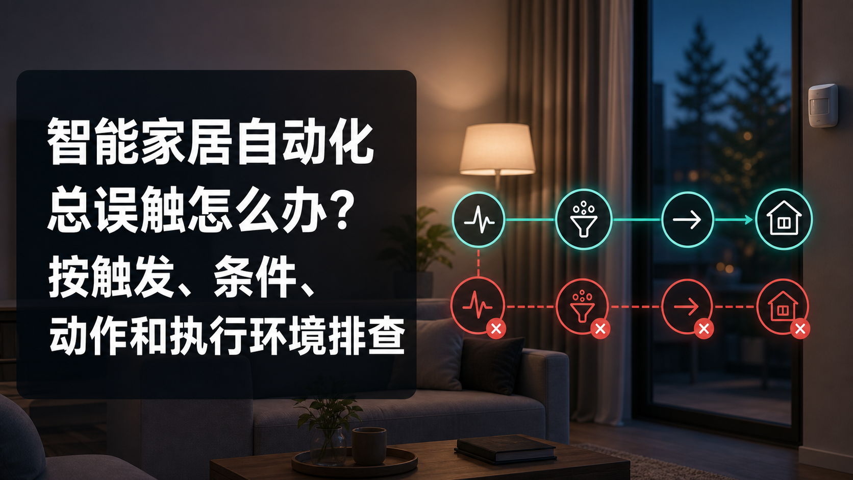 文章封面：智能家居自动化总误触怎么办？按触发、条件、动作和执行环境排查