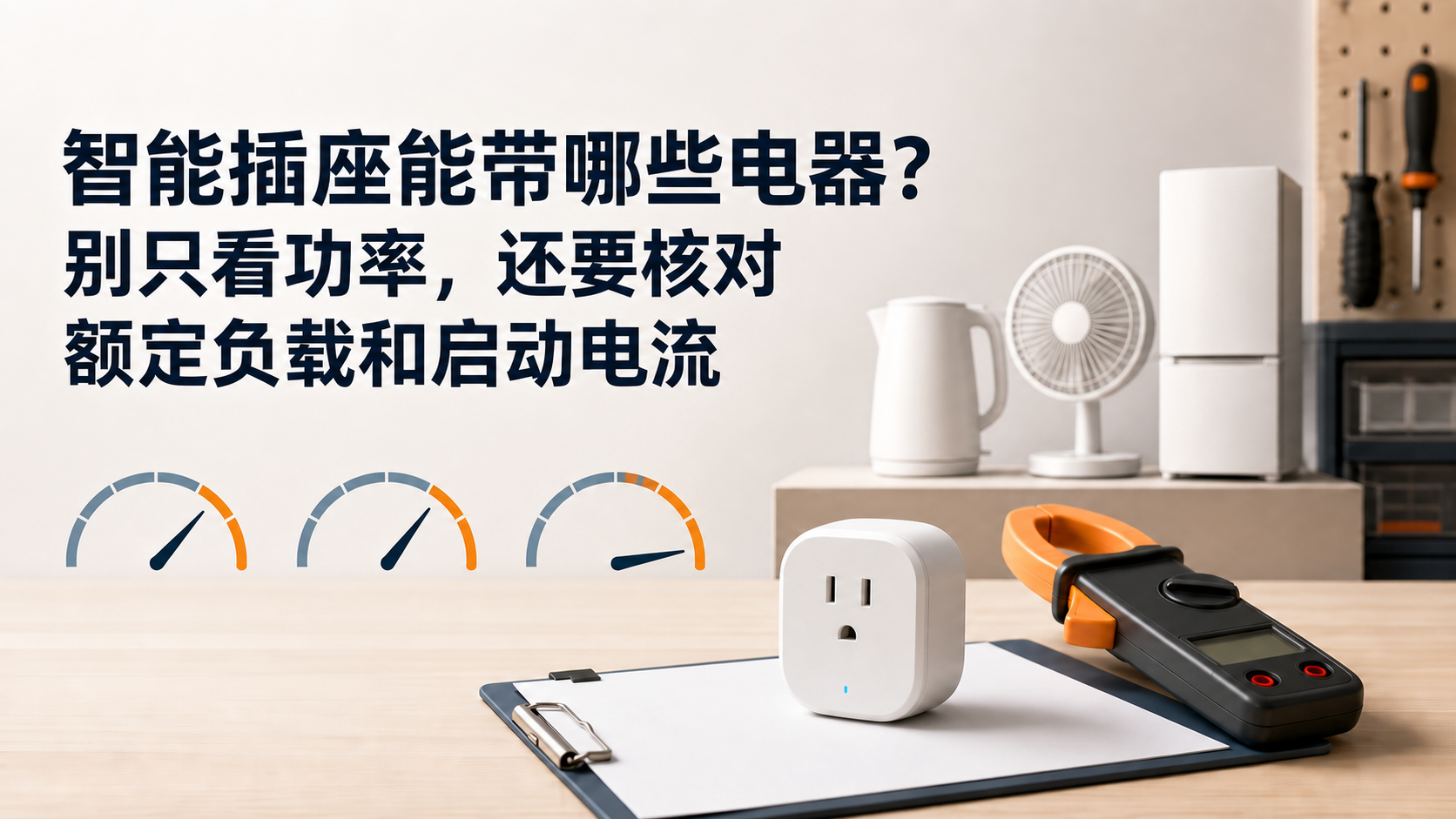 使用智能插座前核对额定负载、持续功率和启动电流的安全检查场景