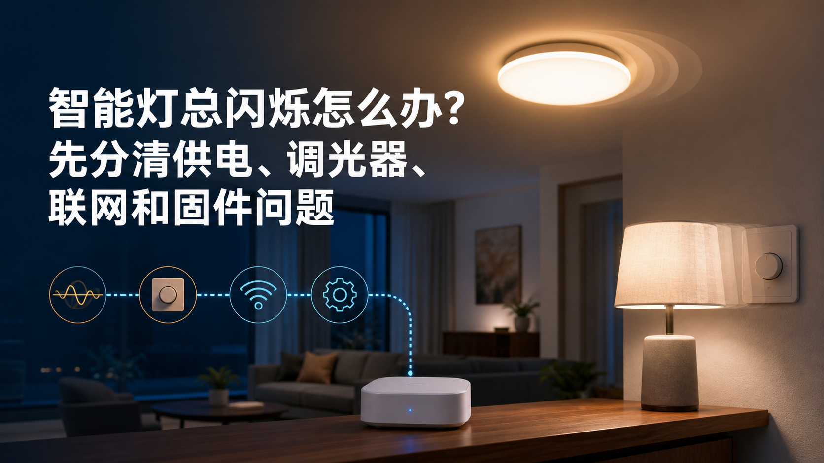 文章封面：智能灯总闪烁怎么办？先分清供电、调光器、联网和固件问题