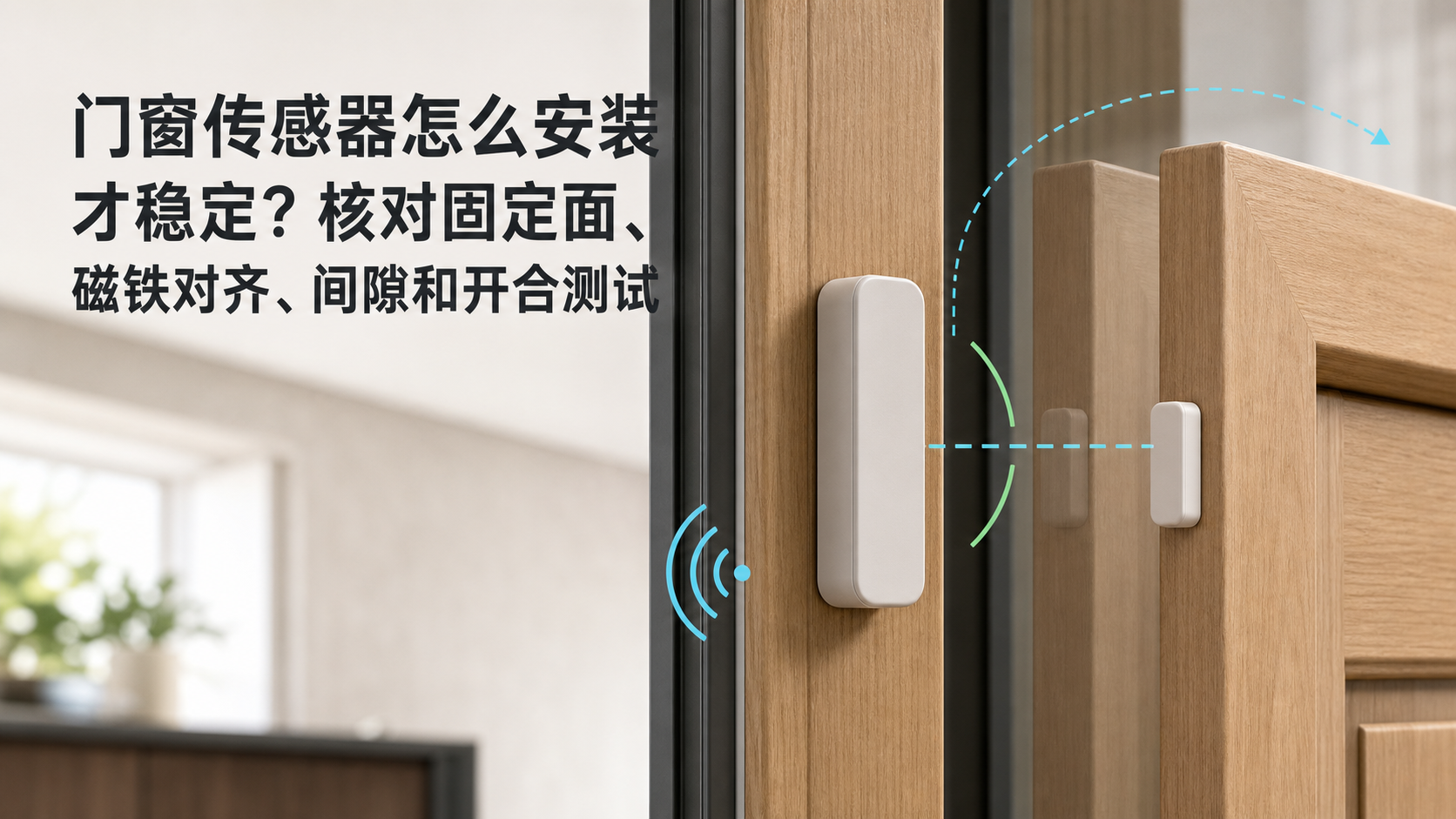 文章封面:门窗传感器怎么安装才稳定?核对固定面、磁铁对齐、间隙和开合测试