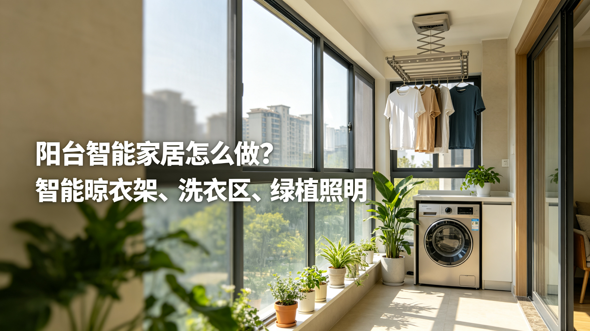 阳台智能家居怎么做?智能晾衣架、洗衣区、绿植照明