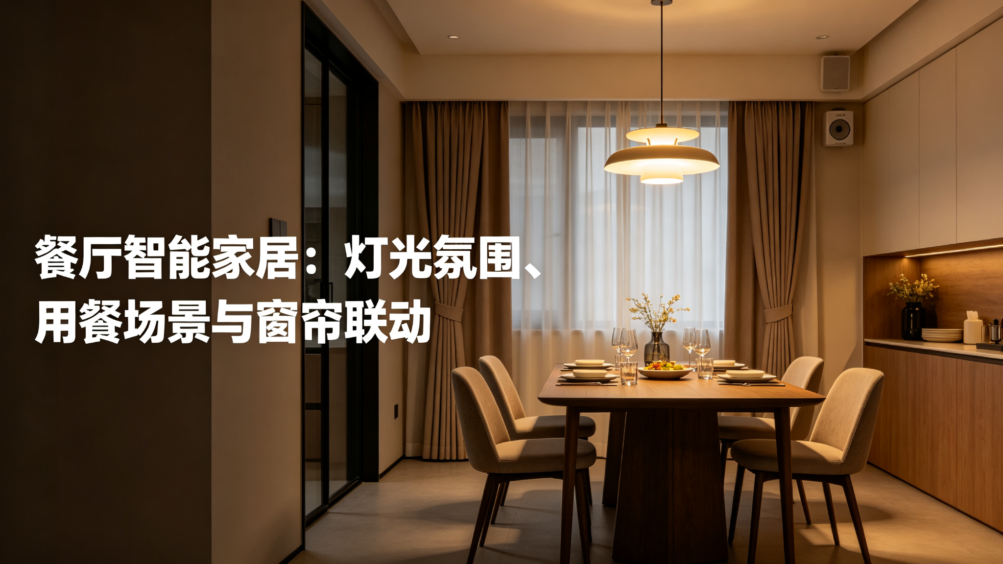 餐厅智能家居：灯光氛围、用餐场景与窗帘联动