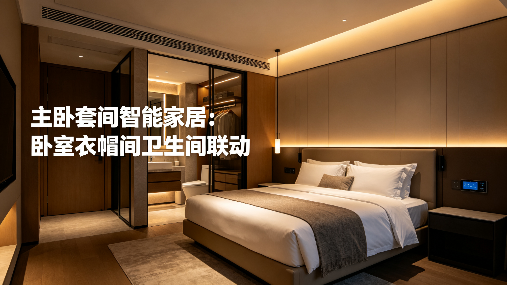 主卧套间智能家居:卧室衣帽间卫生间联动