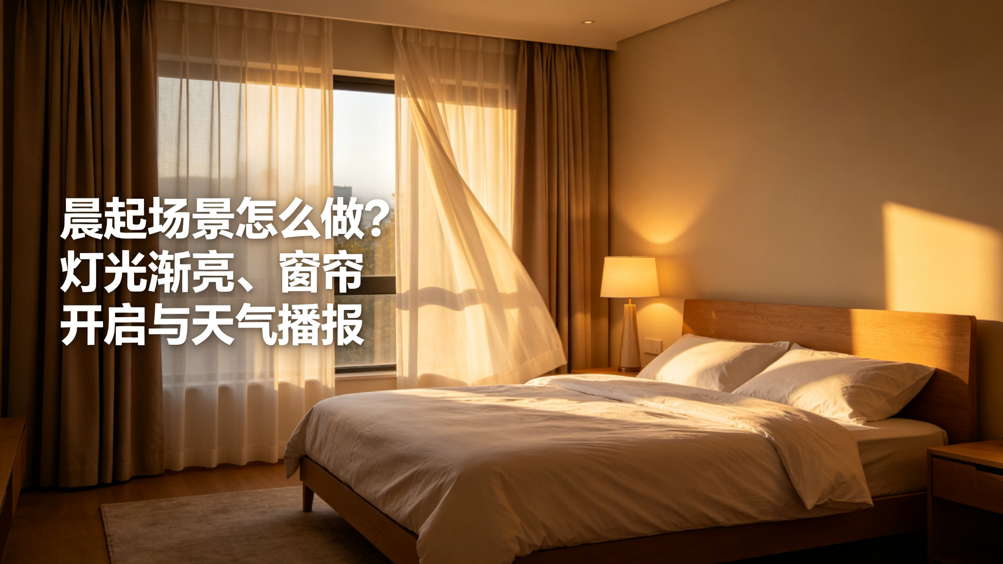 晨起场景怎么做？灯光渐亮、窗帘开启与天气播报