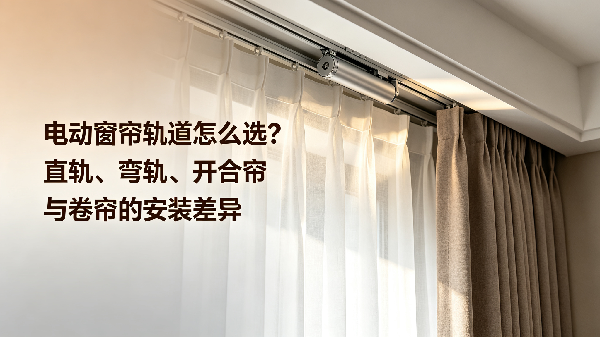 电动窗帘轨道怎么选？直轨、弯轨、开合帘与卷帘的安装差异